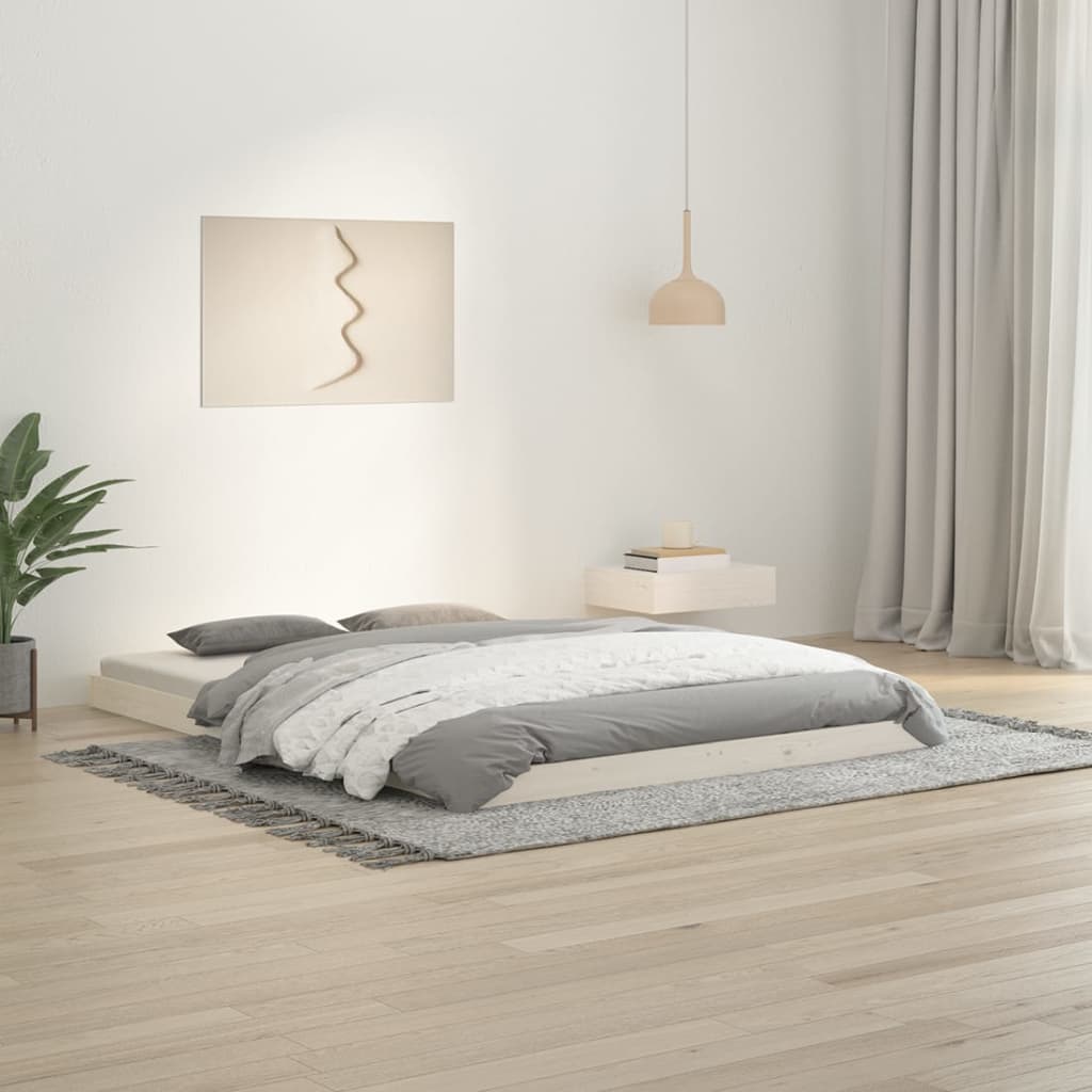 Cadre de lit sans matelas blanc 135x190 cm bois de pin massif - XIOS
