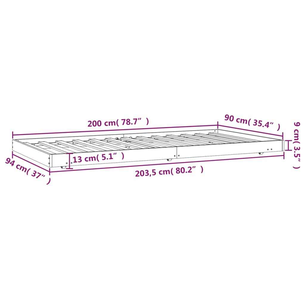 Cadre de lit sans matelas 90x200 cm bois de pin massif - XIOS