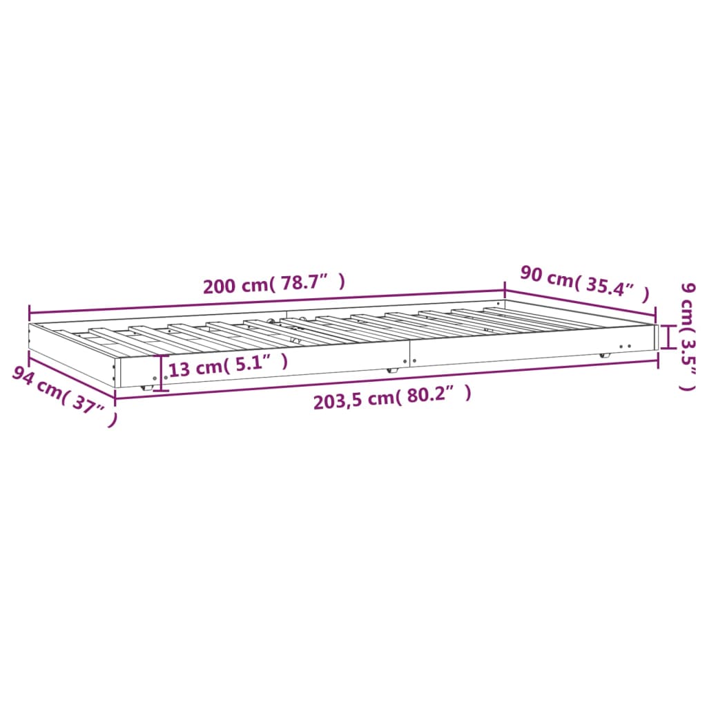 Cadre de lit sans matelas blanc 90x200 cm bois de pin massif - XIOS