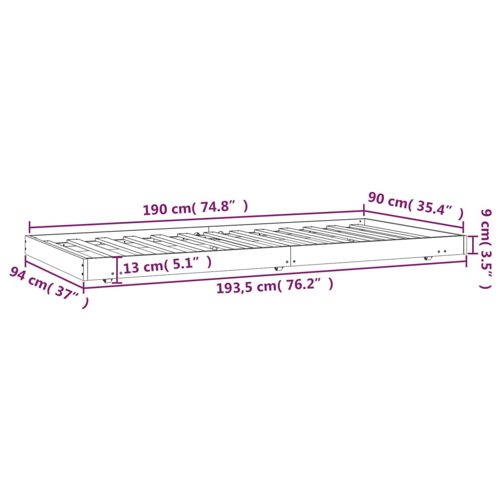 Cadre de lit sans matelas 90x190 cm bois de pin massif - XIOS