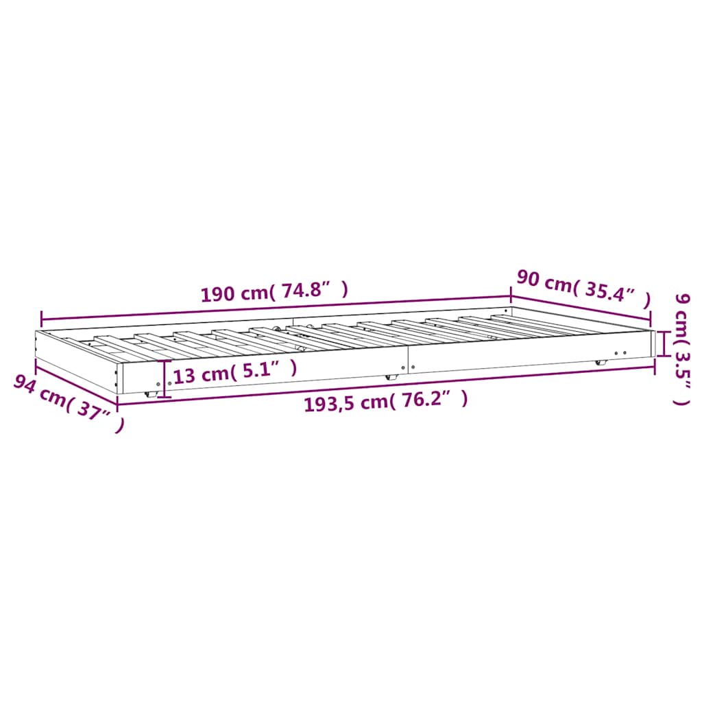 Cadre de lit sans matelas blanc 90x190 cm bois de pin massif - XIOS
