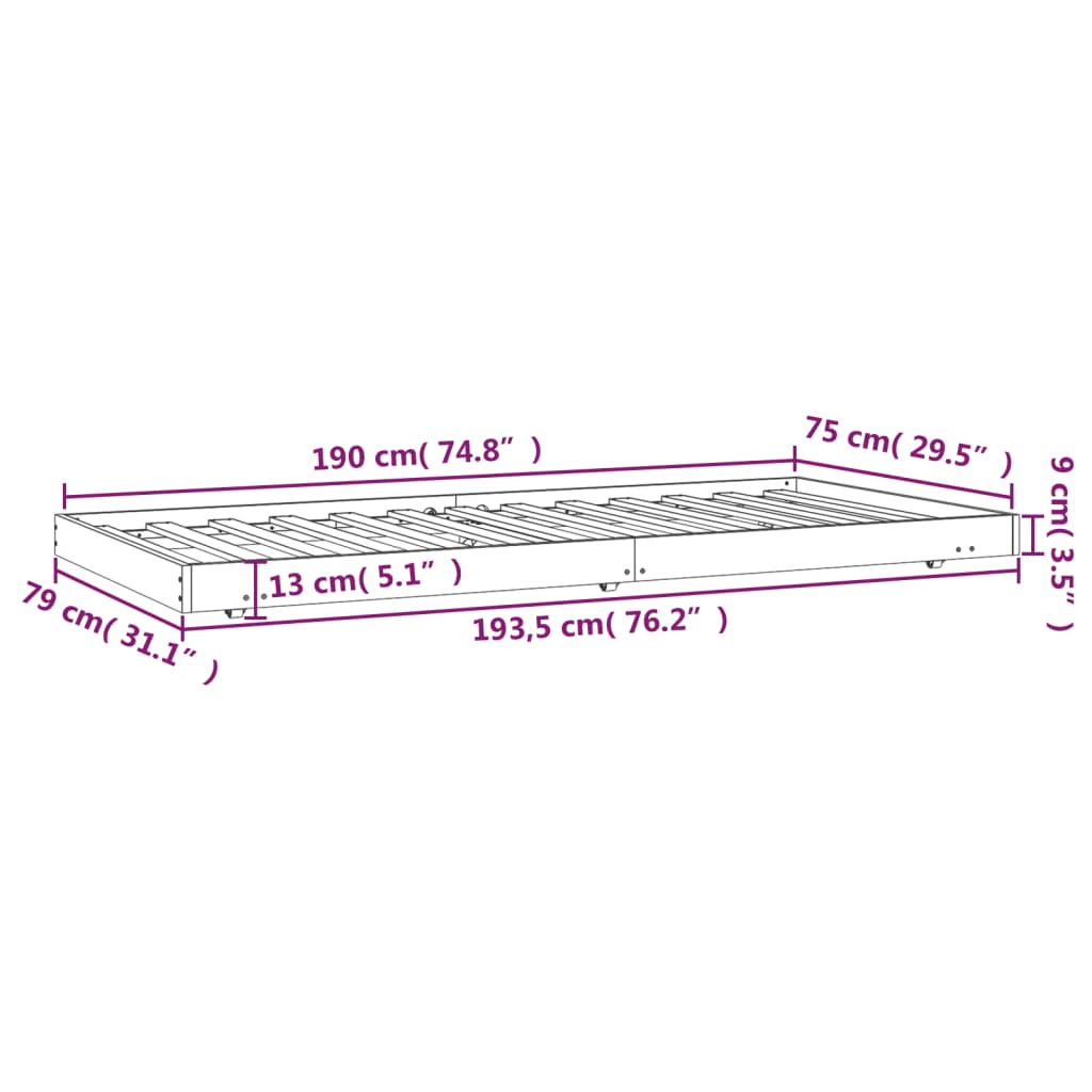 Cadre de lit sans matelas 75x190 cm bois de pin massif - XIOS