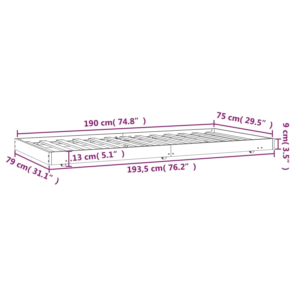 Cadre de lit sans matelas blanc 75x190 cm bois de pin massif - XIOS