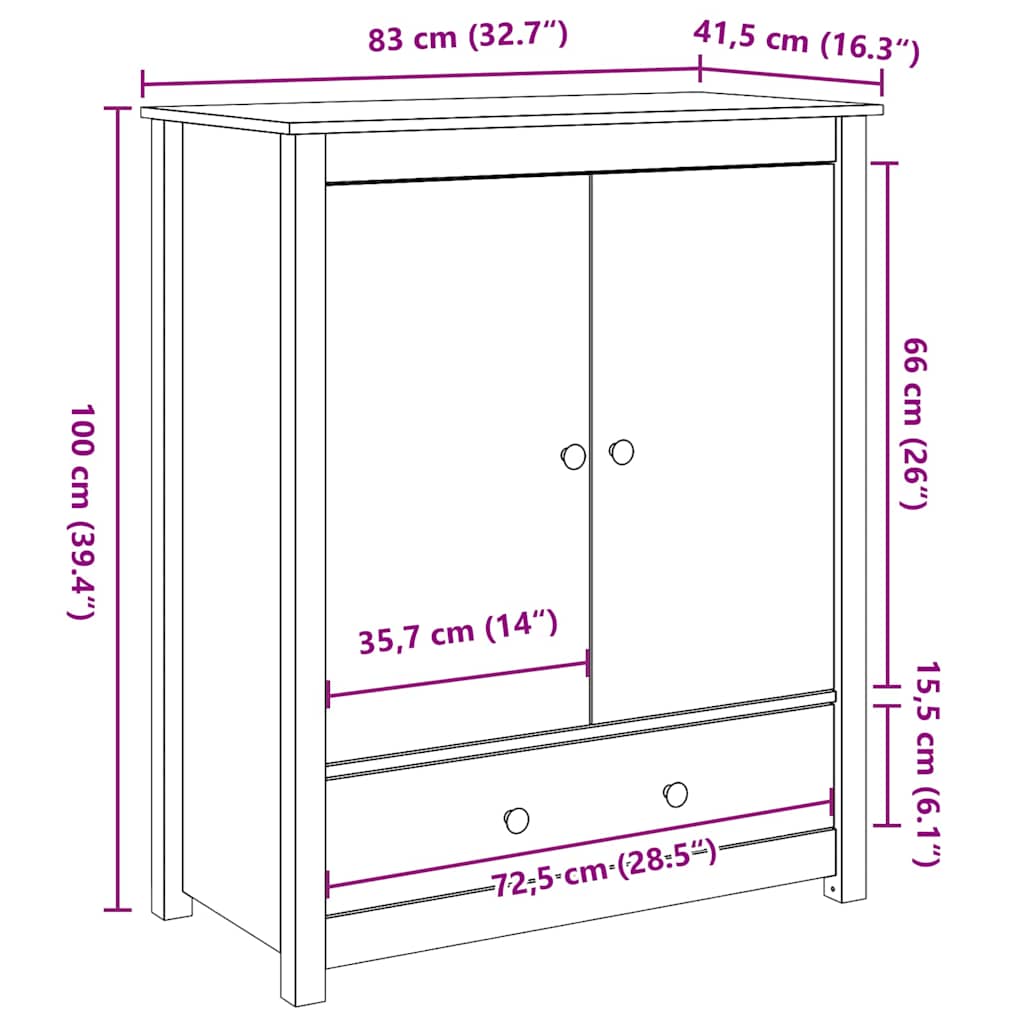 Buffet Blanc 83x41,5x100 cm Bois massif de pin - XIOS