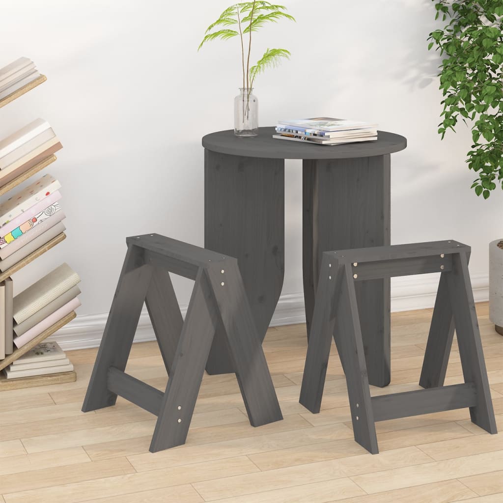 Tabourets lot de 2 gris 40x40x45 cm bois massif de pin - XIOS