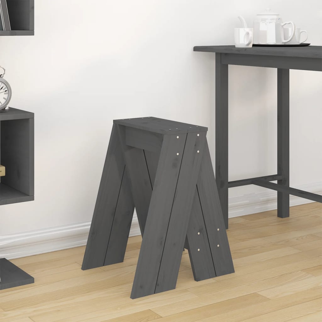Tabourets lot de 2 gris 40x40x60 cm bois massif de pin - XIOS