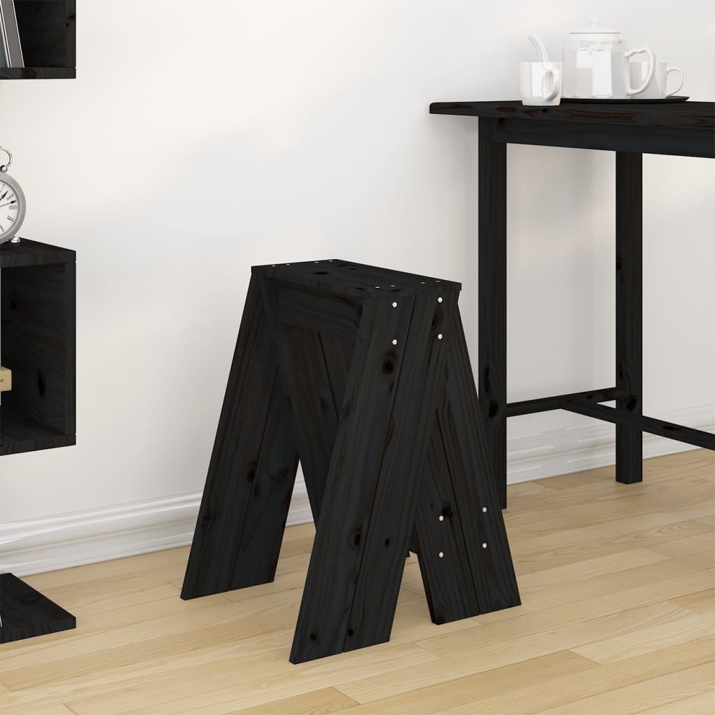 Tabourets lot de 2 noir 40x40x60 cm bois massif de pin - XIOS