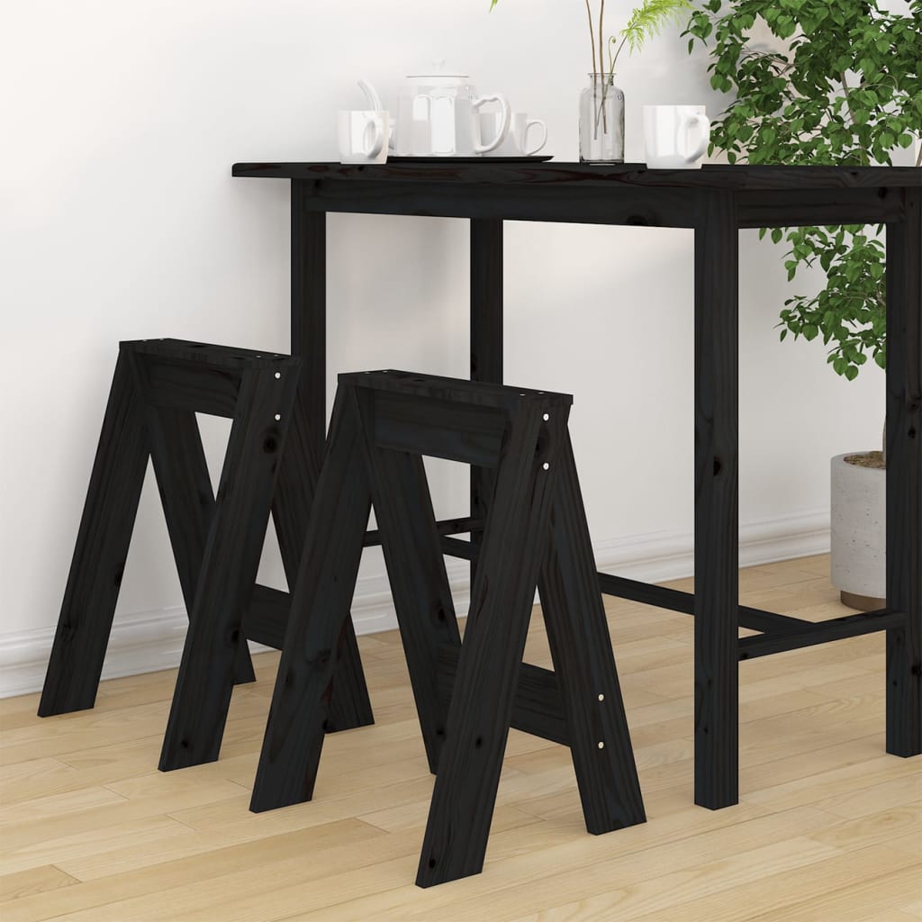 Tabourets lot de 2 noir 40x40x60 cm bois massif de pin - XIOS