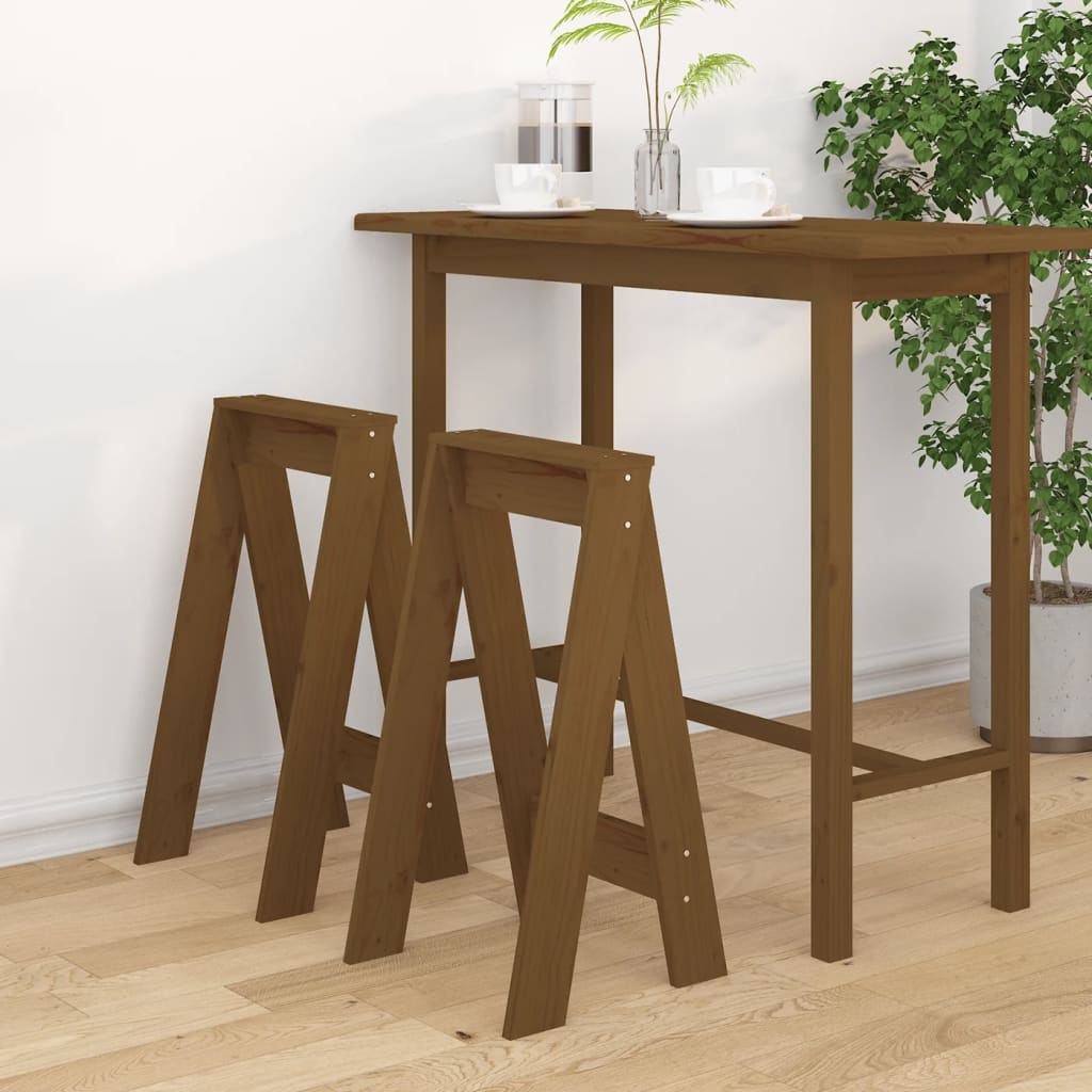 Tabourets lot de 2 marron miel 40x40x75 cm bois massif de pin - XIOS