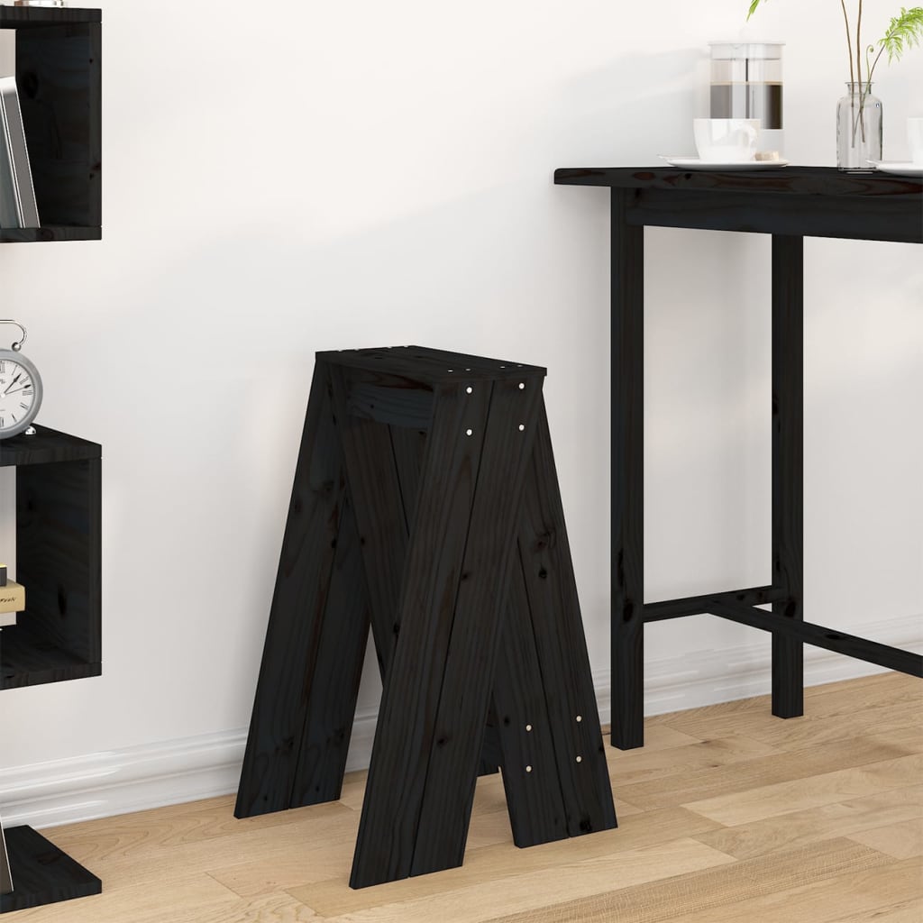Tabourets lot de 2 noir 40x40x75 cm bois massif de pin - XIOS