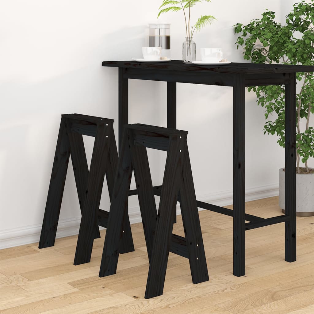 Tabourets lot de 2 noir 40x40x75 cm bois massif de pin - XIOS