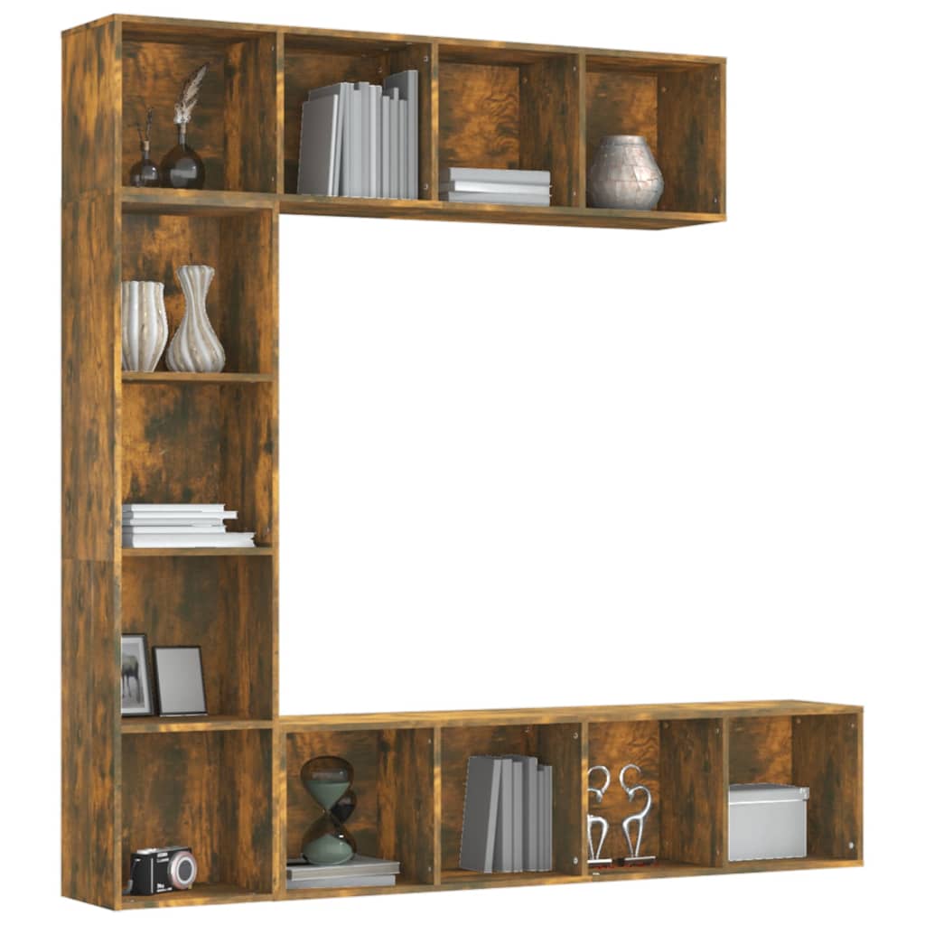 Ensemble bibliothèque/meuble TV 3 pcs Chêne fumé 180x30x180 cm - XIOS