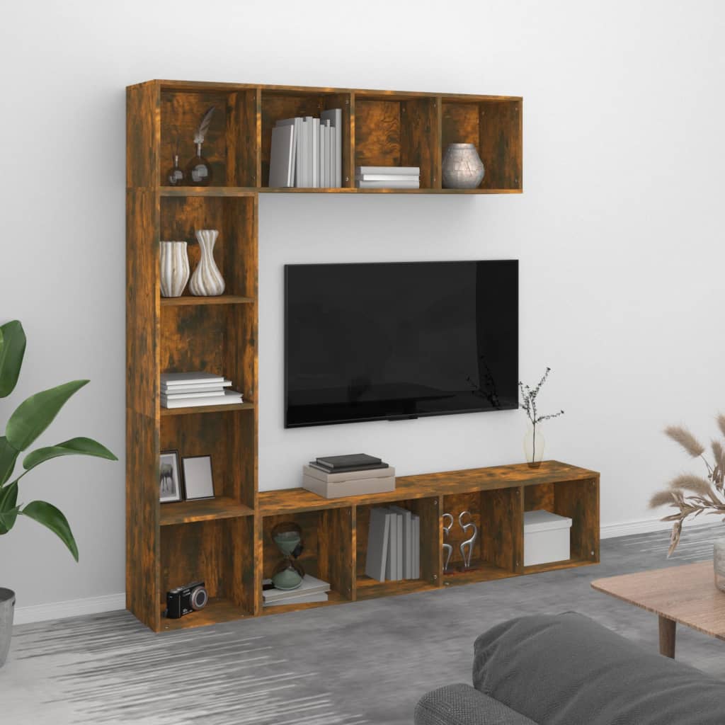 Ensemble bibliothèque/meuble TV 3 pcs Chêne fumé 180x30x180 cm - XIOS