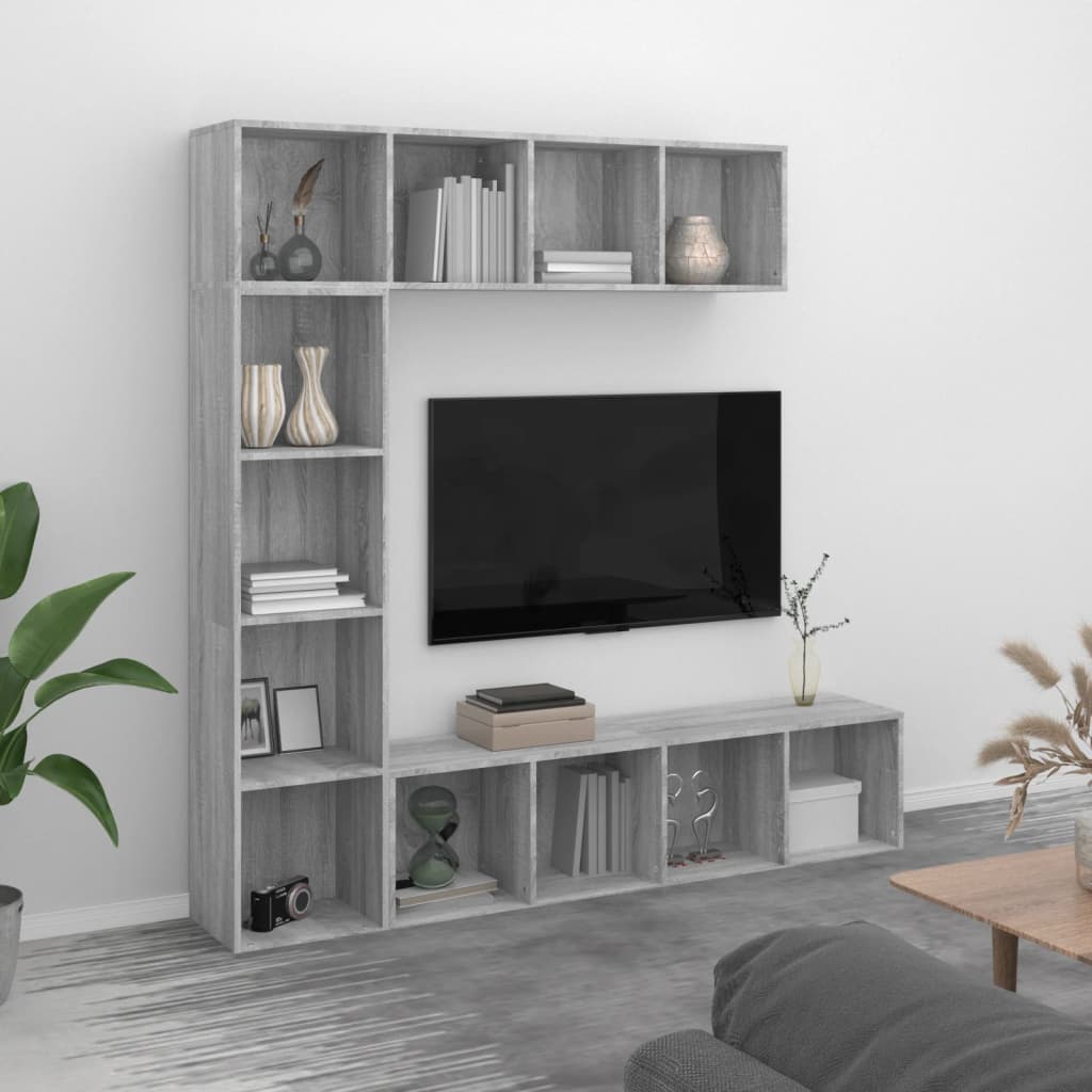 Ensemble bibliothèque/meuble TV 3 pcs Sonoma gris 180x30x180 cm - XIOS