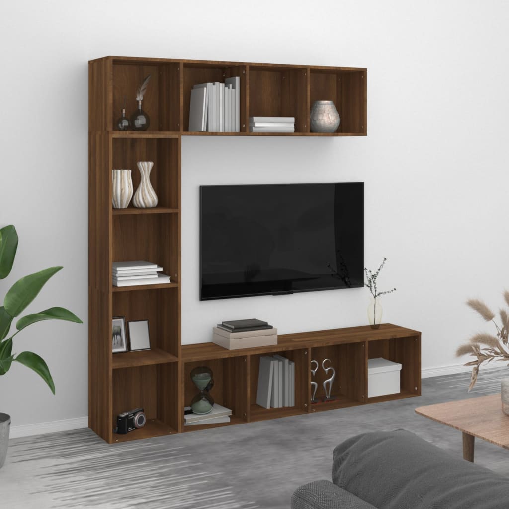 Ensemble bibliothèque/meuble TV 3 pcs Chêne marron 180x30x180cm - XIOS