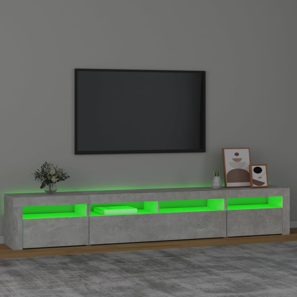 Meuble TV avec lumières LED Gris béton 240x35x40 cm - XIOS