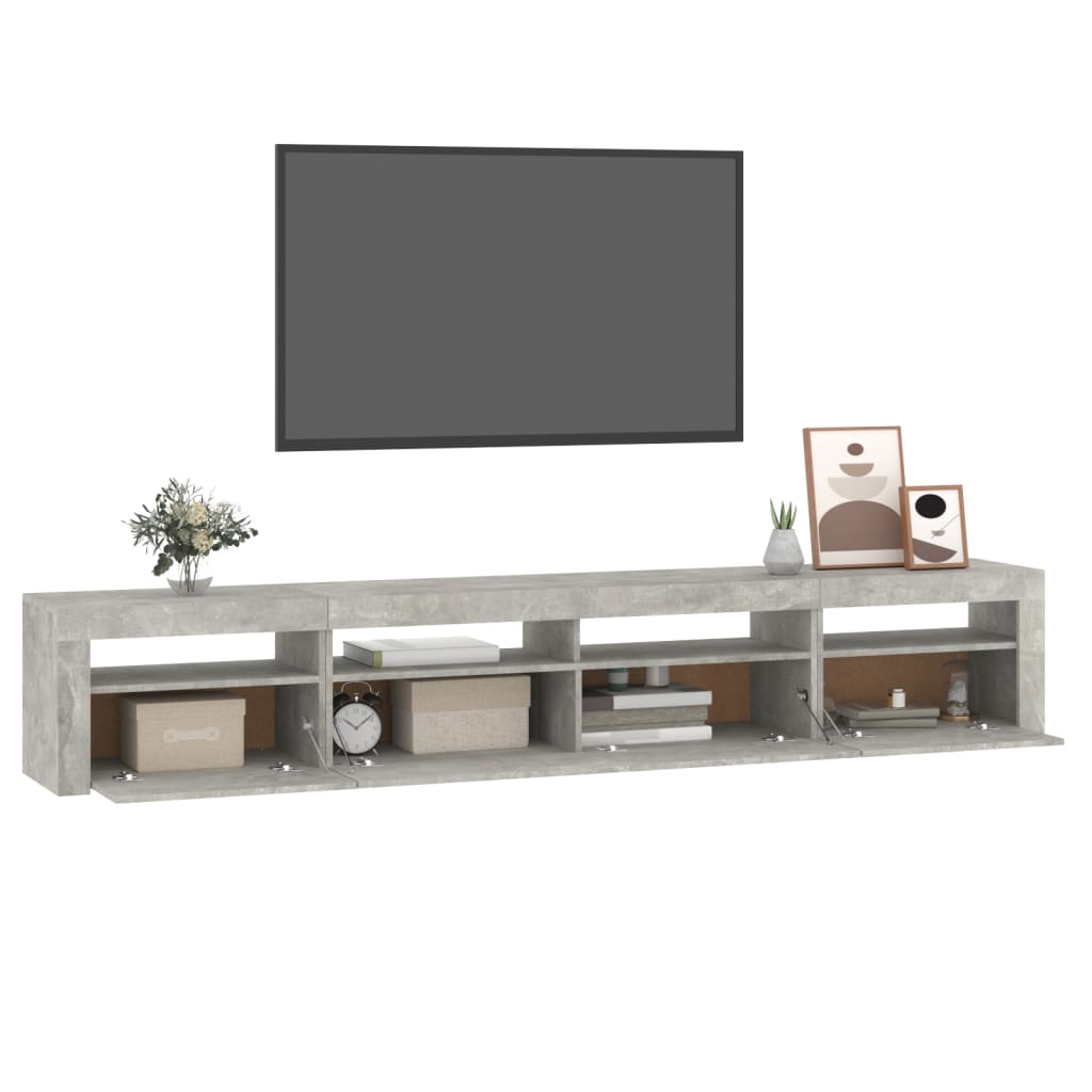 Meuble TV avec lumières LED Gris béton 240x35x40 cm - XIOS