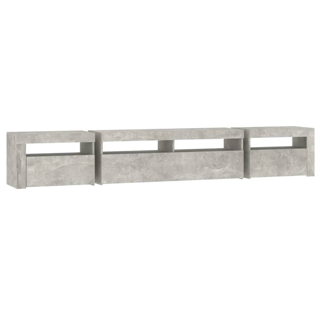 Meuble TV avec lumières LED Gris béton 240x35x40 cm - XIOS