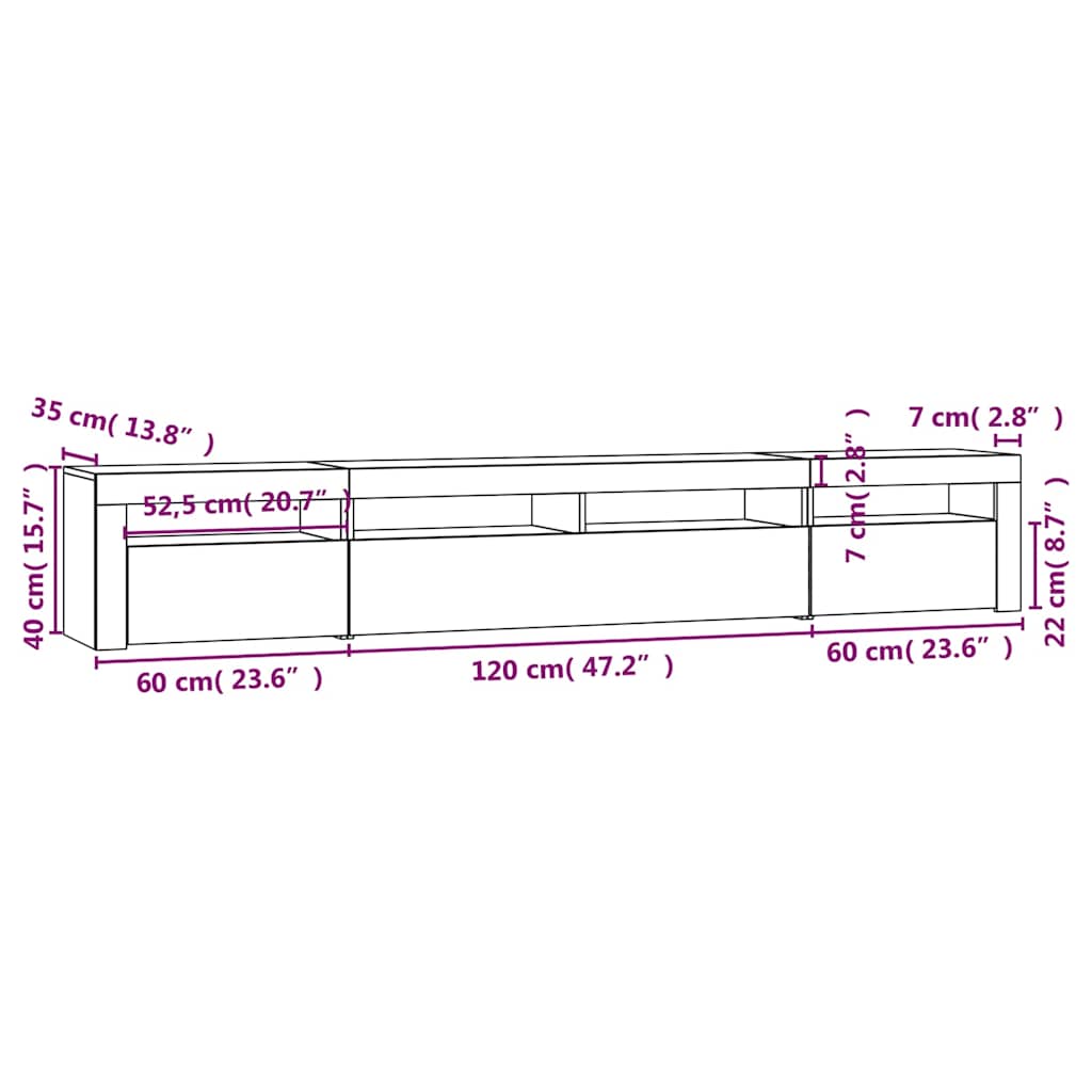 Meuble TV avec lumières LED Chêne fumé 240x35x40 cm - XIOS