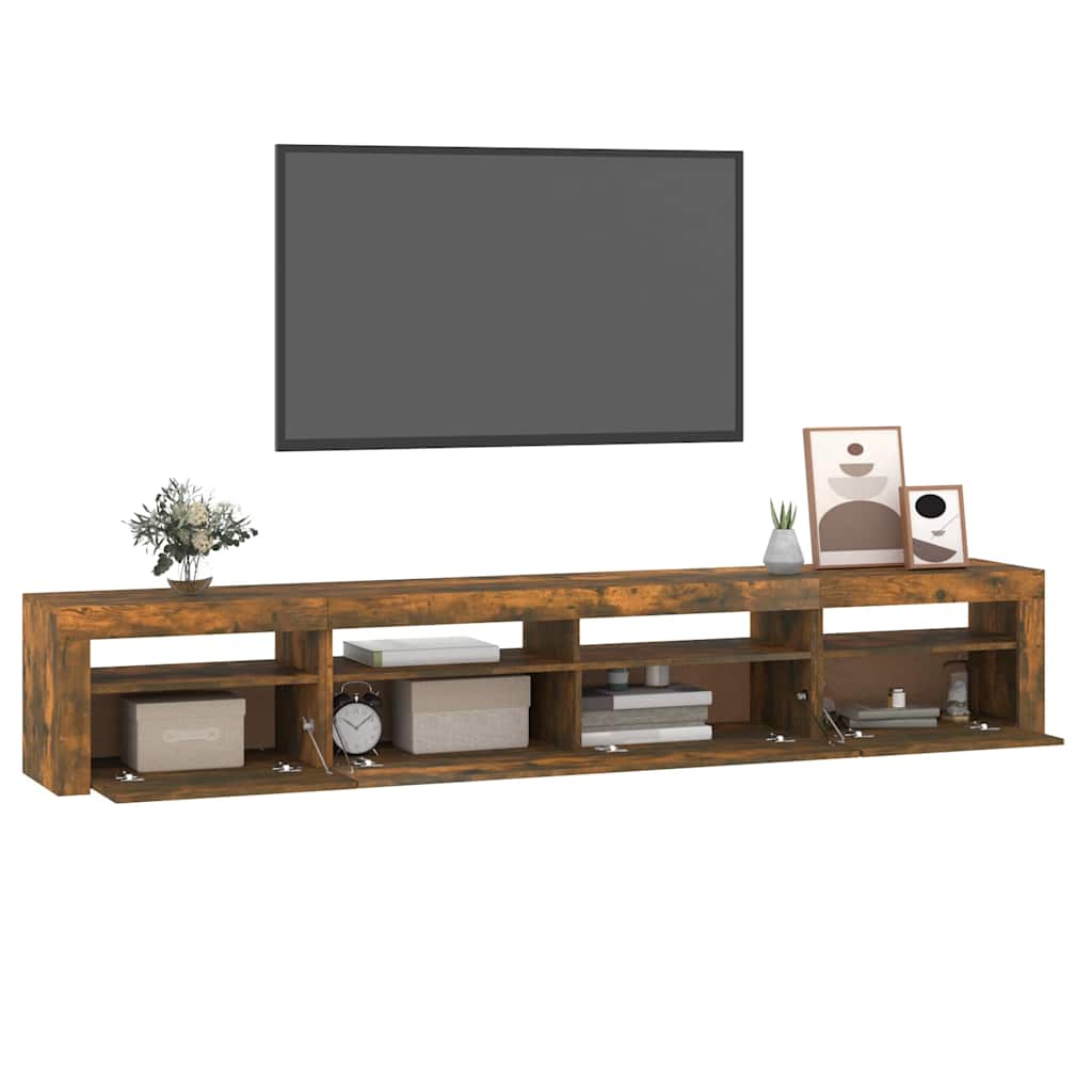 Meuble TV avec lumières LED Chêne fumé 240x35x40 cm - XIOS