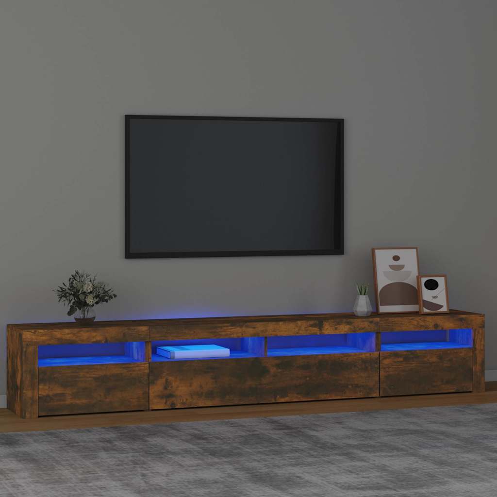 Meuble TV avec lumières LED Chêne fumé 240x35x40 cm - XIOS