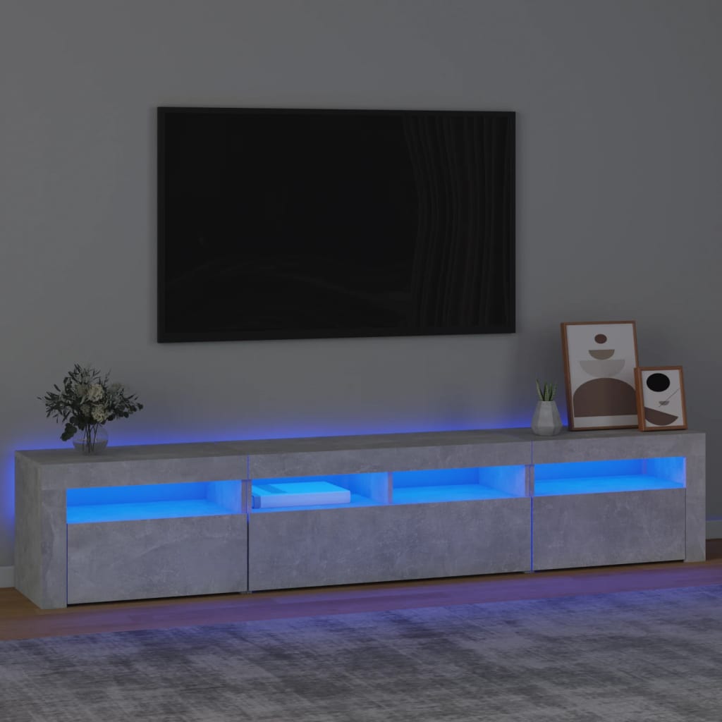 Meuble TV avec lumières LED Gris béton 210x35x40 cm - XIOS