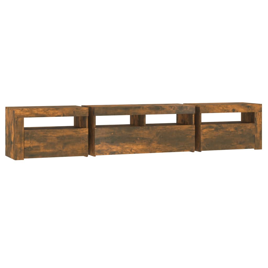 Meuble TV avec lumières LED Chêne fumé 210x35x40 cm - XIOS