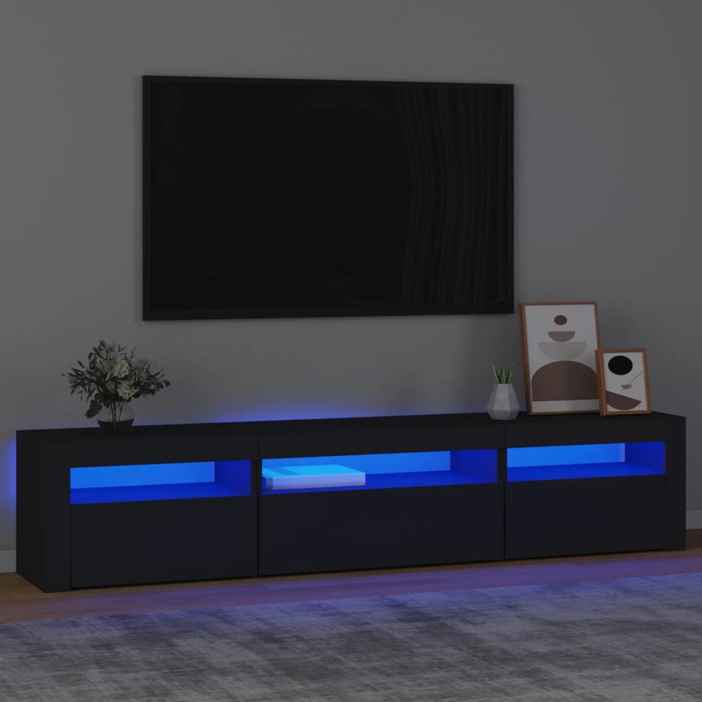 Meuble TV avec lumières LED Noir 195x35x40 cm - XIOS