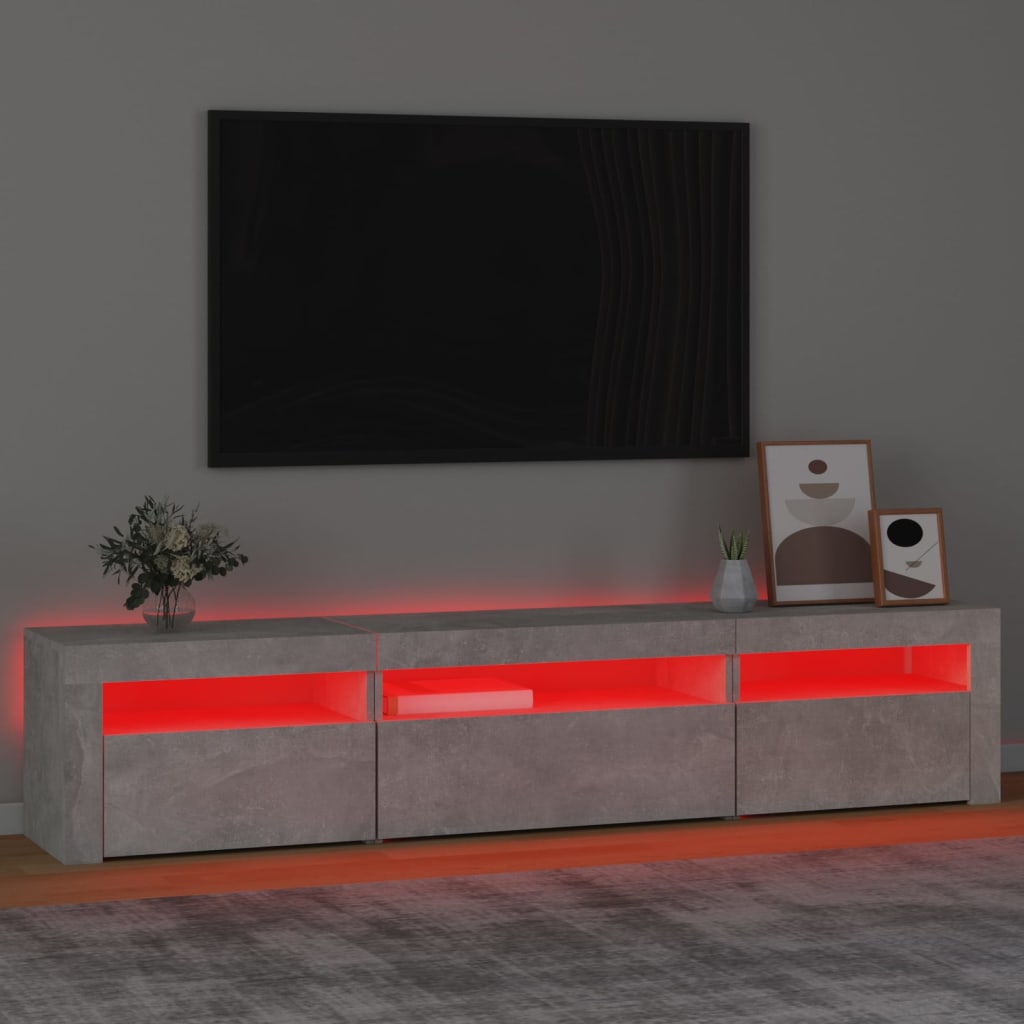 Meuble TV avec lumières LED Gris béton 195x35x40 cm - XIOS