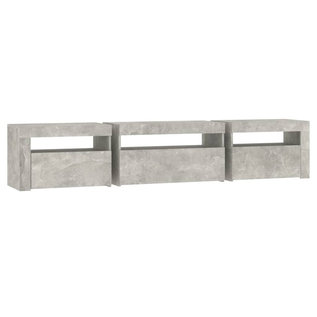 Meuble TV avec lumières LED Gris béton 195x35x40 cm - XIOS