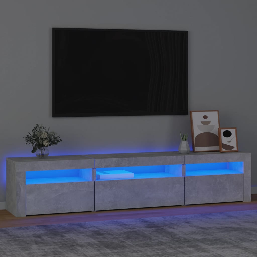 Meuble TV avec lumières LED Gris béton 195x35x40 cm - XIOS