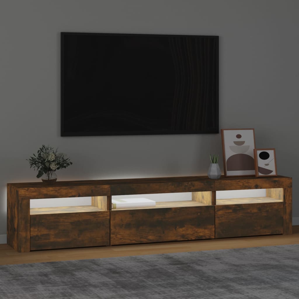 Meuble TV avec lumières LED Chêne fumé 195x35x40 cm - XIOS