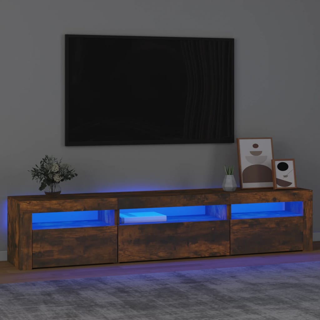 Meuble TV avec lumières LED Chêne fumé 195x35x40 cm - XIOS