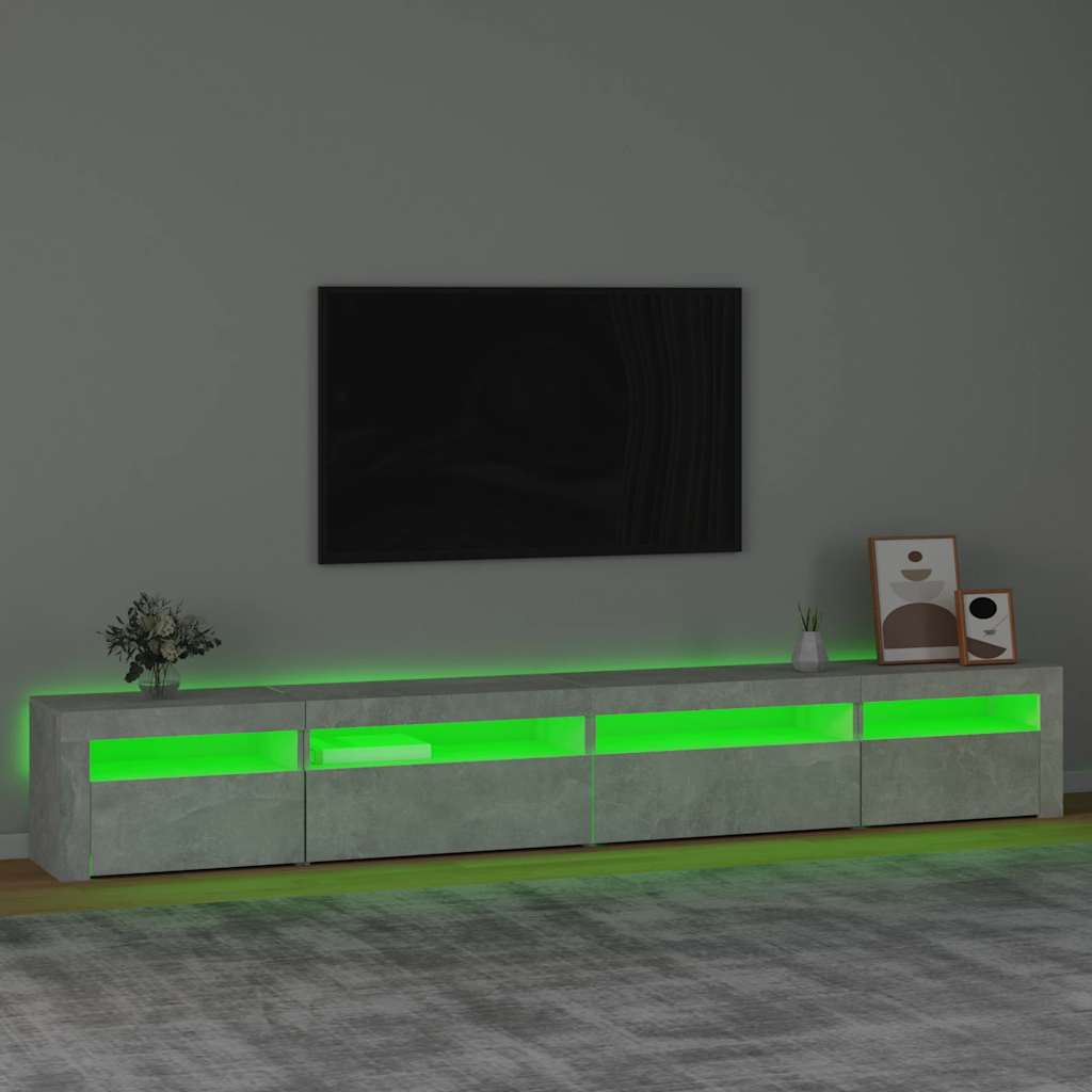Meuble TV avec lumières LED Gris béton 270x35x40 cm - XIOS