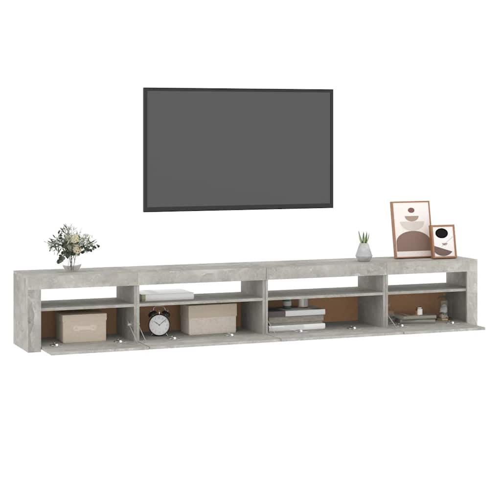 Meuble TV avec lumières LED Gris béton 270x35x40 cm - XIOS