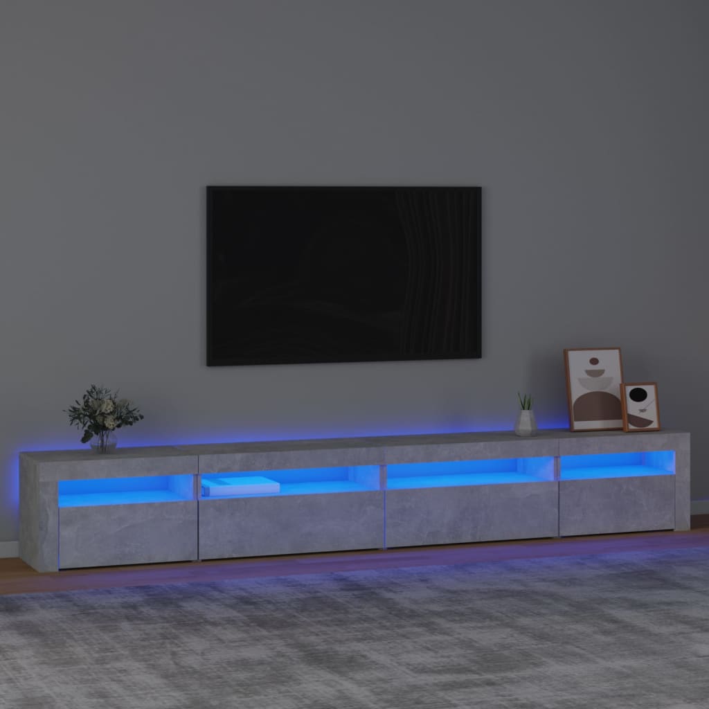 Meuble TV avec lumières LED Gris béton 270x35x40 cm - XIOS