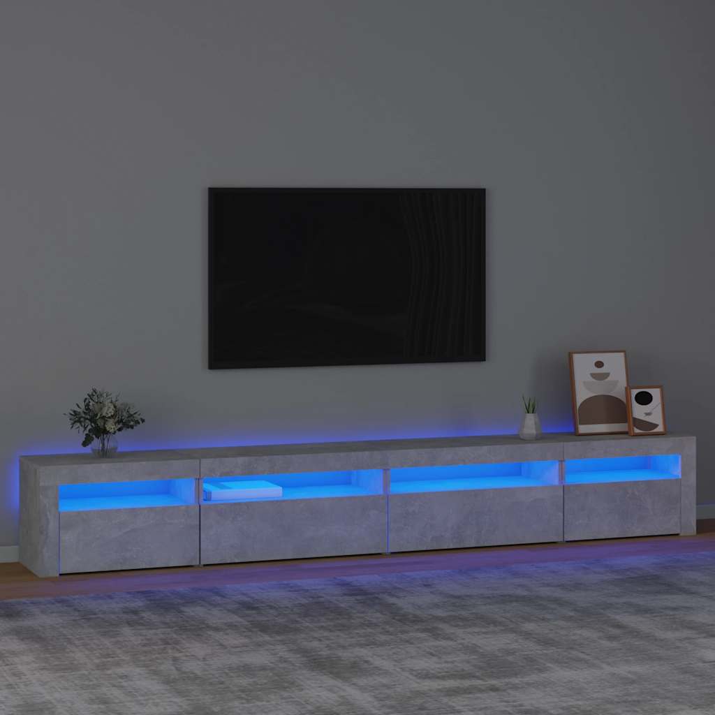 Meuble TV avec lumières LED Gris béton 270x35x40 cm - XIOS
