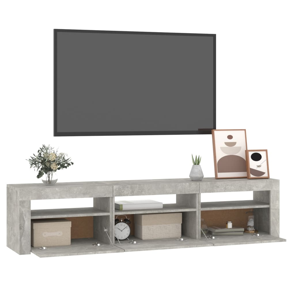 Meuble TV avec lumières LED Gris béton 180x35x40 cm - XIOS
