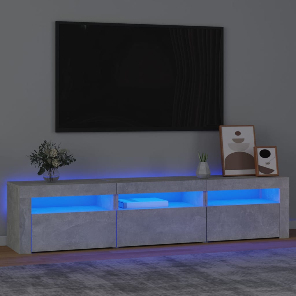 Meuble TV avec lumières LED Gris béton 180x35x40 cm - XIOS