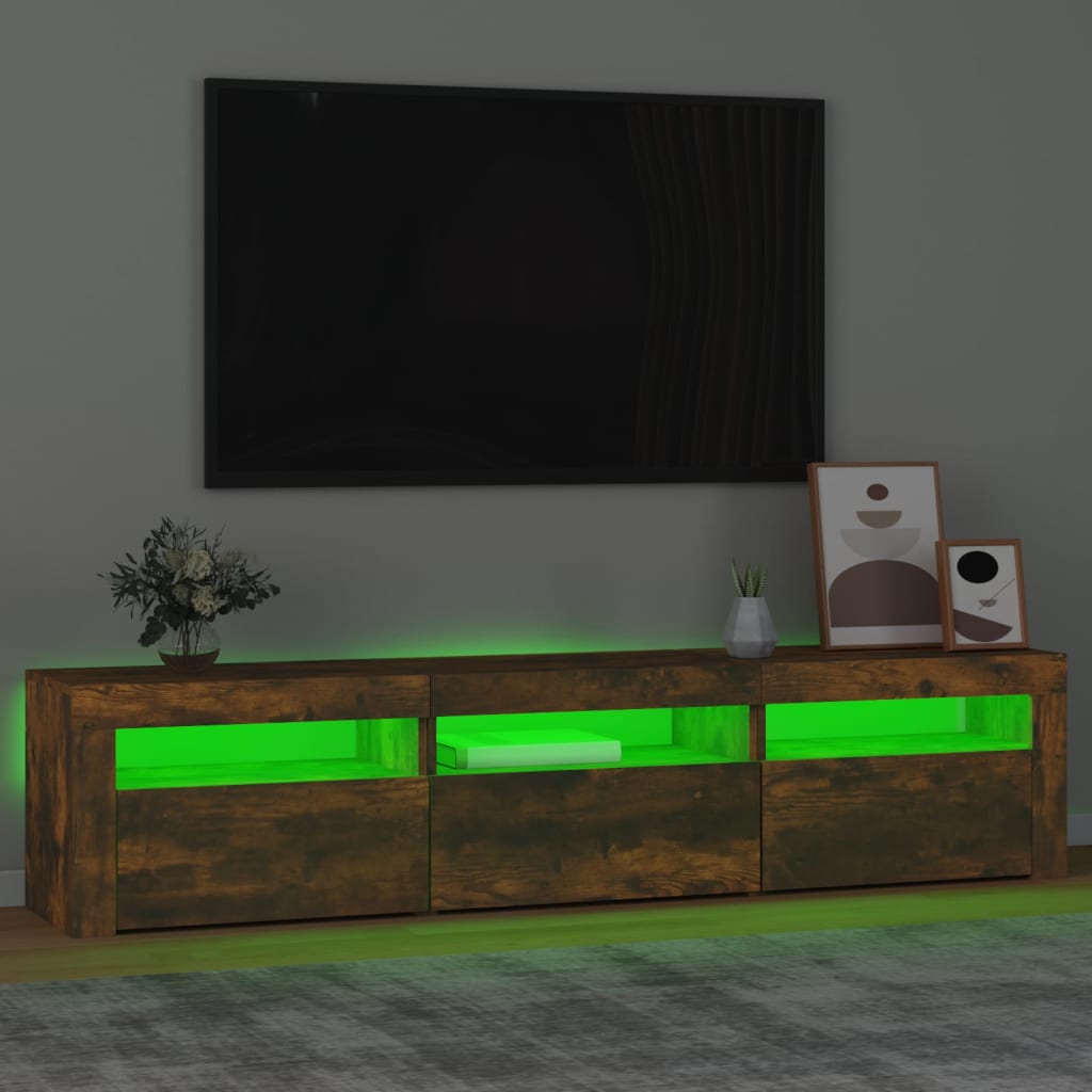 Meuble TV avec lumières LED Chêne fumé 180x35x40 cm - XIOS