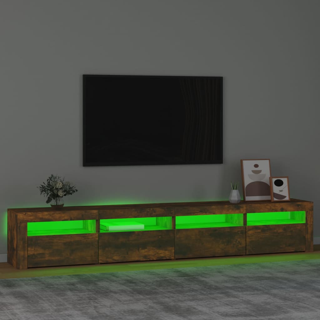 Meuble TV avec lumières LED Chêne fumé 240x35x40 cm - XIOS