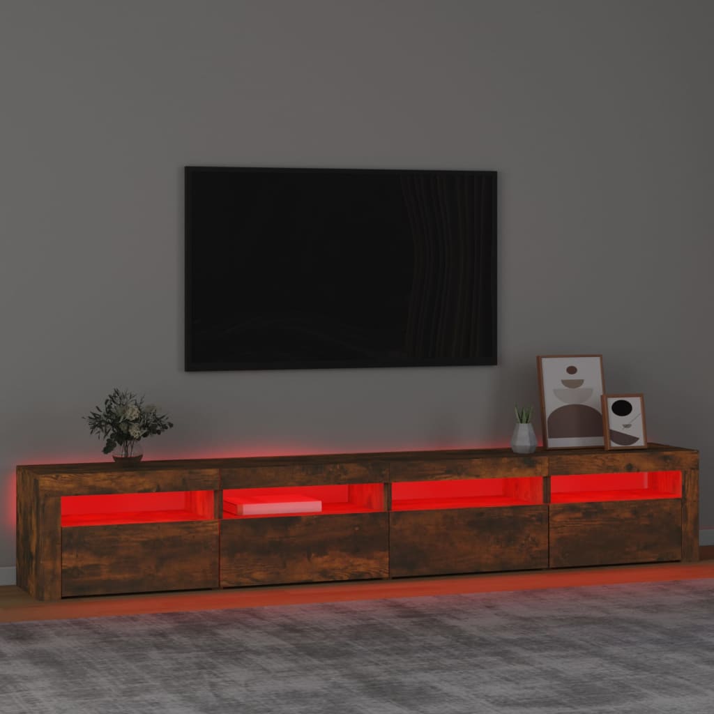 Meuble TV avec lumières LED Chêne fumé 240x35x40 cm - XIOS