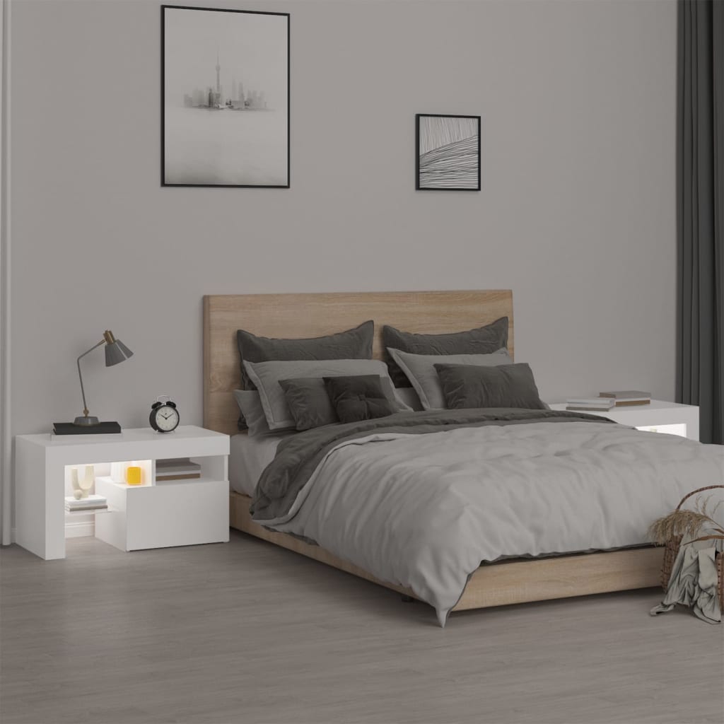 Tables de chevet 2 pcs et lumières LED Blanc 70x36,5x40 cm - XIOS