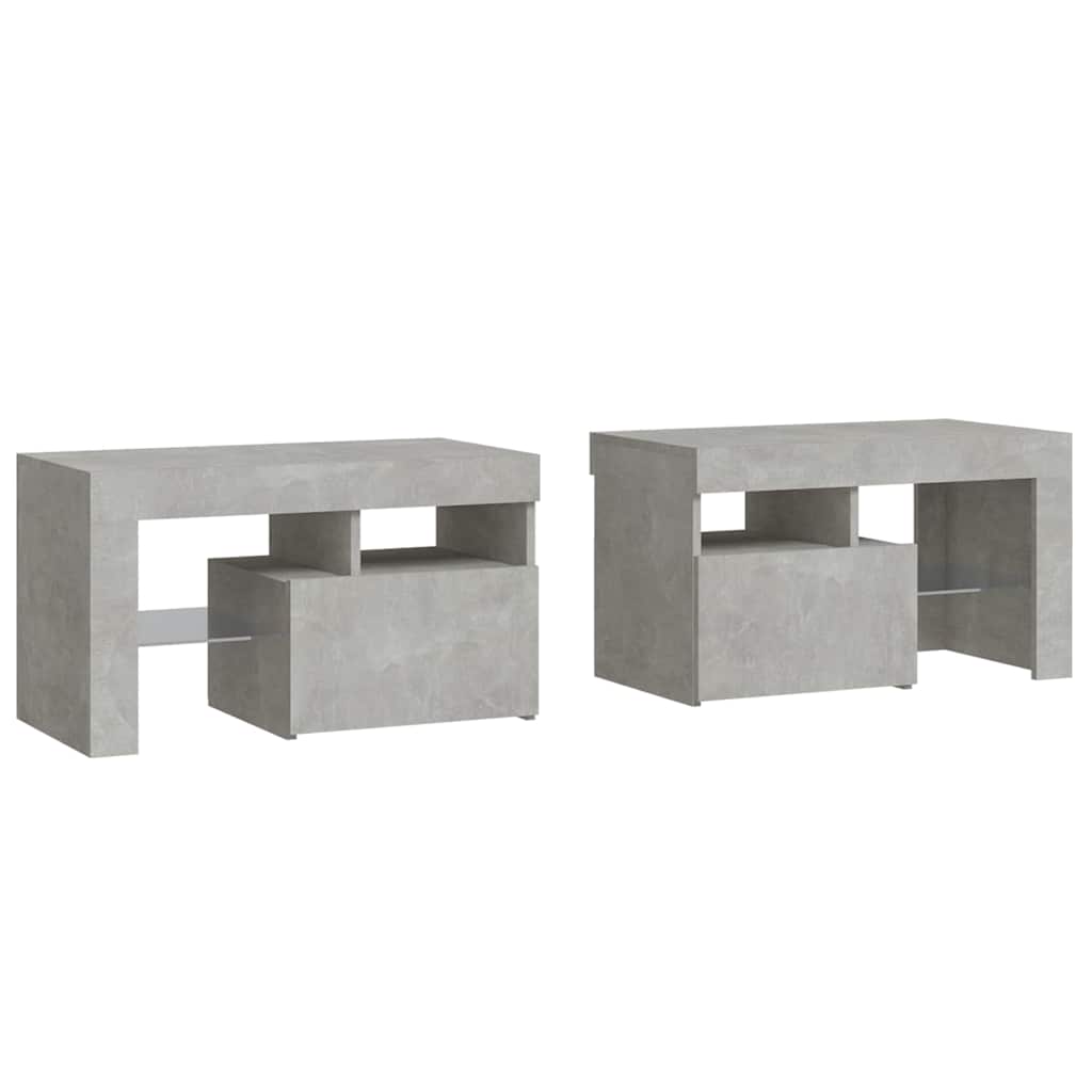 Tables de chevet 2 pcs et lumières LED Gris béton 70x36,5x40 cm - XIOS