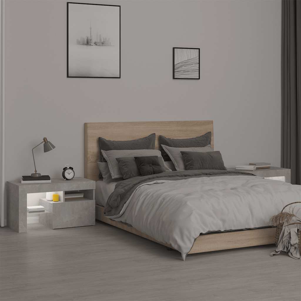 Tables de chevet 2 pcs et lumières LED Gris béton 70x36,5x40 cm - XIOS