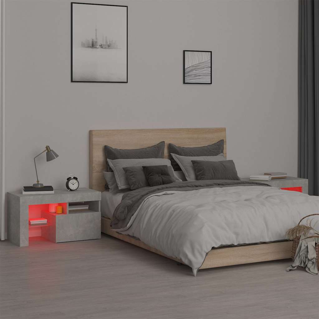 Tables de chevet 2 pcs et lumières LED Gris béton 70x36,5x40 cm - XIOS