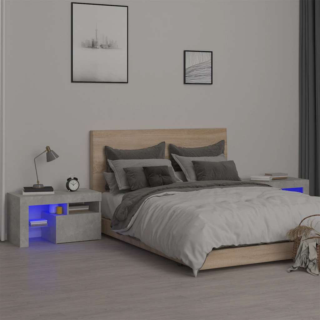 Tables de chevet 2 pcs et lumières LED Gris béton 70x36,5x40 cm - XIOS