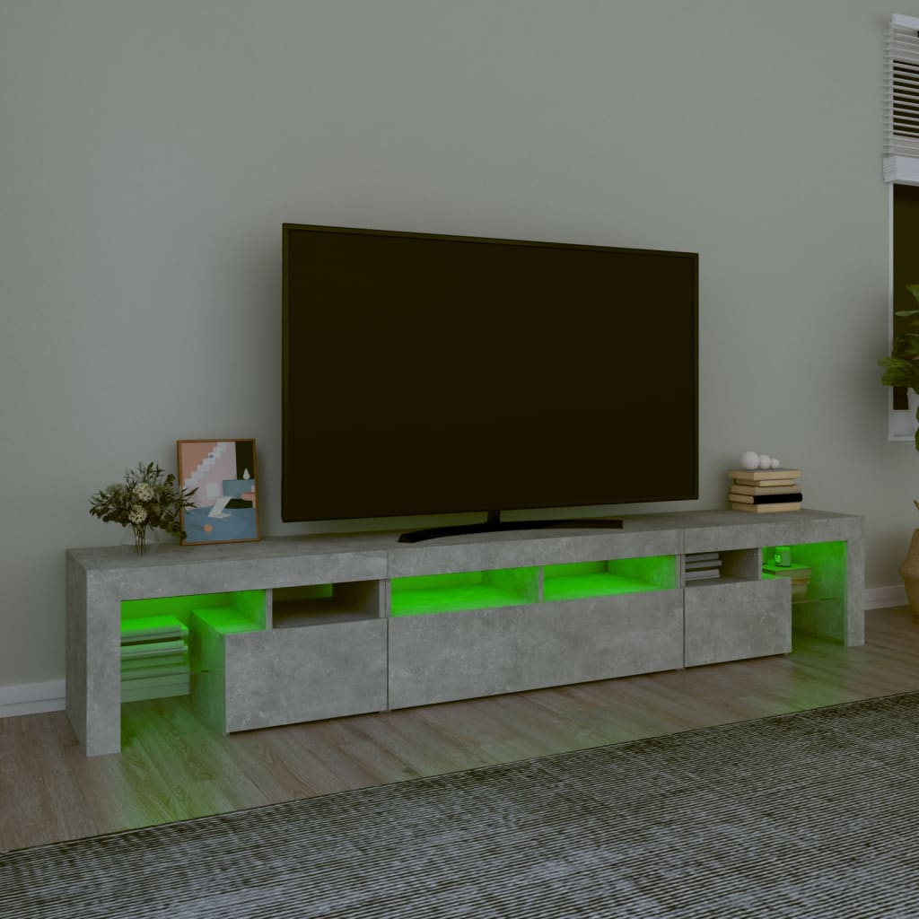 Meuble TV avec lumières LED Gris béton 230x36,5x40 cm - XIOS