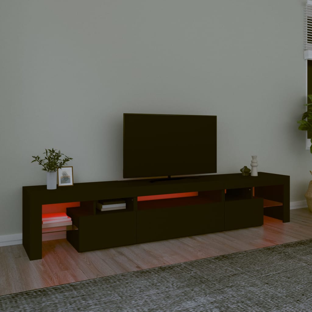 Meuble TV avec lumières LED Noir 215x36,5x40 cm - XIOS