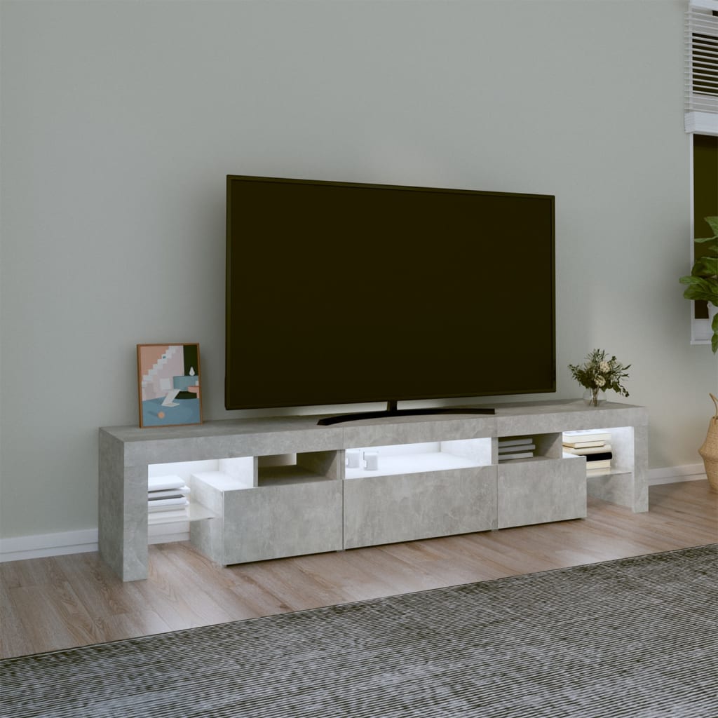 Meuble TV avec lumières LED Gris béton 200x36,5x40 cm - XIOS